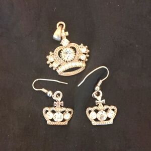 Crown Rhinestone Charm and Earrings for Necklaces